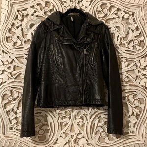 Free People Hooded Faux Leather Moto Jacket